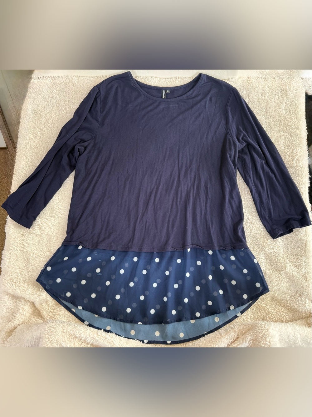 Skies Are Blue Women’s XL Navy Polka Dot Chiffon Hem Tunic Top